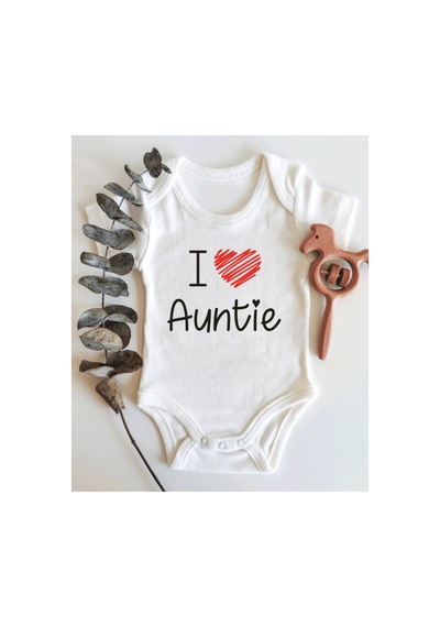Babylimon I Love Auntie Kısa Kol Organik Bebek Body Beyaz - 132207361 Beyaz
