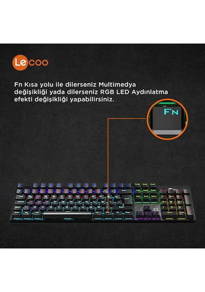 Lecoo KG1101 Kablolu Blue Switch RGB Makro Tuşlu Gaming Mekanik Türkçe Q Klavye