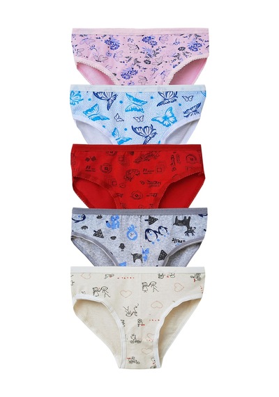 Hepsine Rakip 5Li Kız Çocuk Desenli Slip Külot Ekonomik Sevimli Bikini