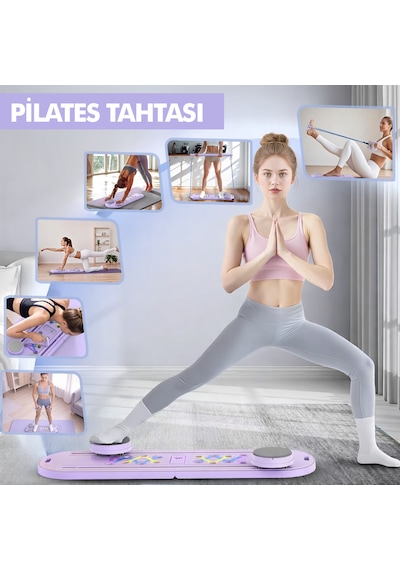 Çok Fonksiyonlu Pilates Fitness Tahtası Direnç Bant Ev Core Karın Kol Sırt Güçlendirme Egzersiz Mor Renk Çorap Hediye