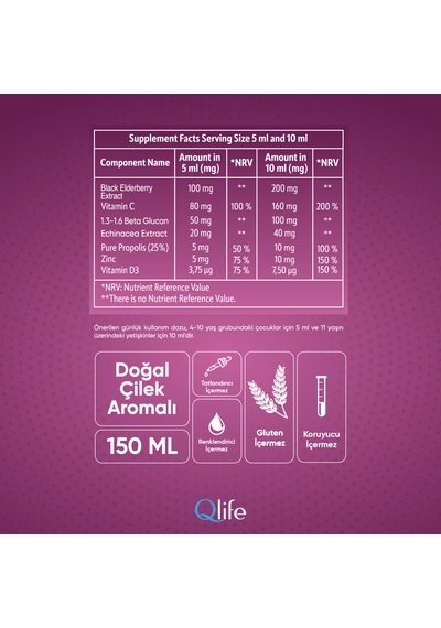 Beta Glukan C Vitamini Ve Çinko Ve Propolisli Çilek Aromalı Şurup 150 Ml