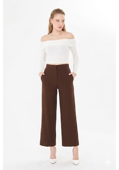 Sortie Collection Yüksek Bel Bol Paça Pantolon Kahverengi