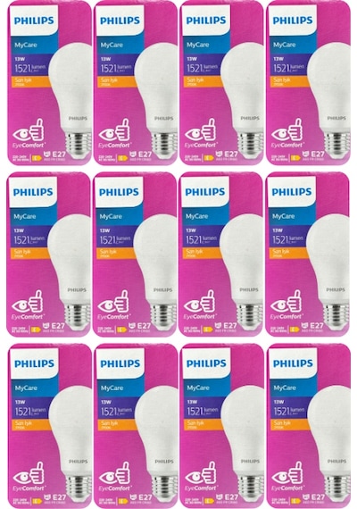 12 Adet Philips 13w Sarı Işık E27 Duylu Kalın Duy Led Ampul