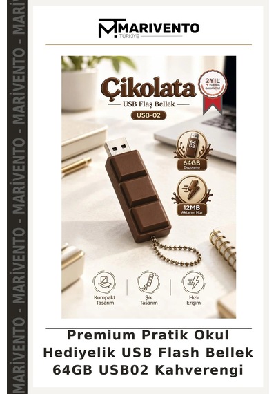 Premium Pratik Okul Hediyelik Usb Flash Bellek 64gb Usb02 Kahverengi