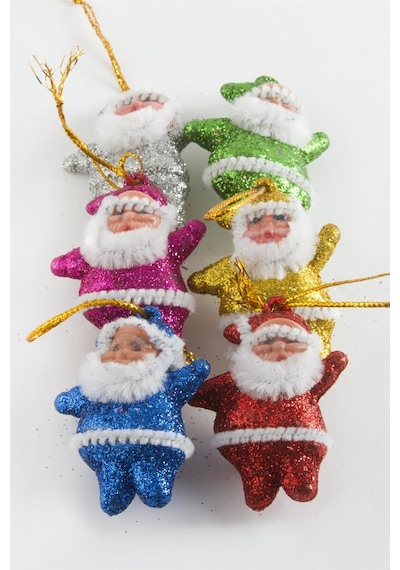 6 Adet Küçük Noel Baba Yılbaşı Ağaç Süsü Ebruli