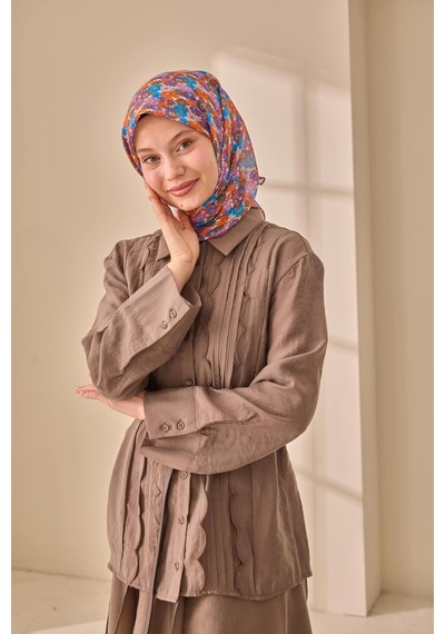 Silk Home Soft Eşarp 73092-29 Kahverengi, Mavi, Turuncu, Leylak, Mor