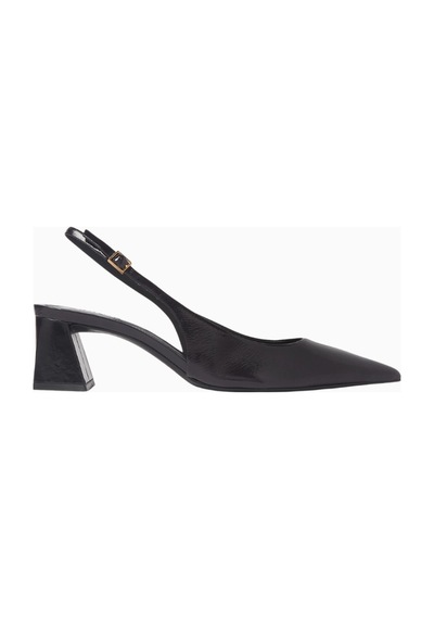 Schutz Rhonda 63 Siyah Rugan Deri Ayarlanabilir Slingback, Lüks Topuklu Ayakkabı