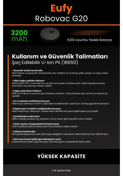 Eufy Robovac G20 3200mah Robot Süpürge Bataryası