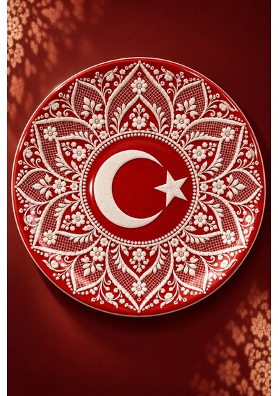Dekoratif Duvar Tabağı Ay Yıldızın İzleri Dekorlu Seramik Tabak Mavi