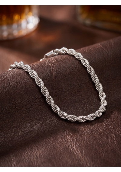Çelik Zincir Erkek Hediye Bileklik Rope Halat 6mm 01902 Beyaz