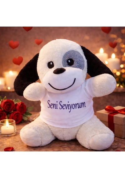 Seni Seviyorum Tişörtlüü Sevimli Benekli Peluş Köpekk Bn