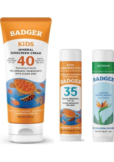 Badger Clear Zinc Çocuk Güneş Kremi SPF40 87 ML + Stick Güneş Kremi SPF35 18.4 G + Outdoor Cream Stick 17 G