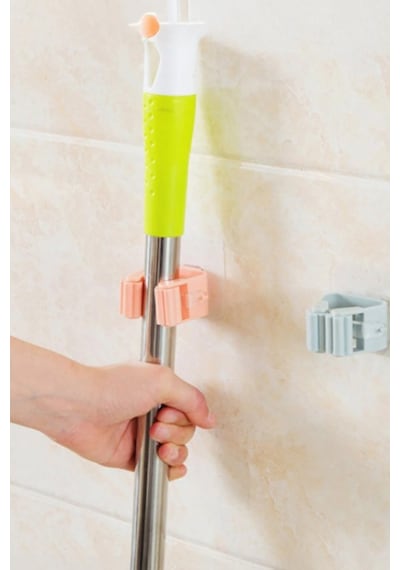 Yapışkanlı Mop Askısı Süpürge Paspas Tutucu Duvar Organizer Düzenleyici Banyo 6 cm
