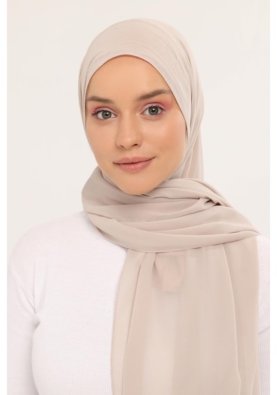 Altobeh Hazır Lüks Pratik Hijablı Şifon Şal Kum Beji