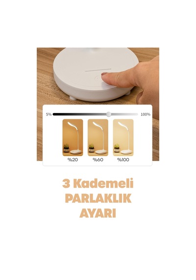 Şarjlı Masa Lambası Işık Ayarlanabilir Ders Çalışma Okuma Işığı Beyaz Işık Gy002 Beyaz