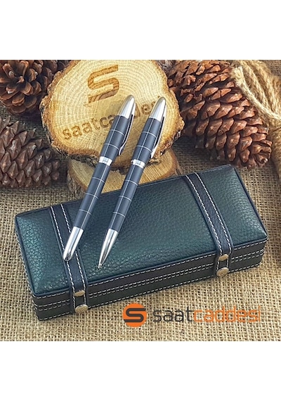 Steel Pen İsme Özel 2 Li Desenli Metal Kalem Seti
