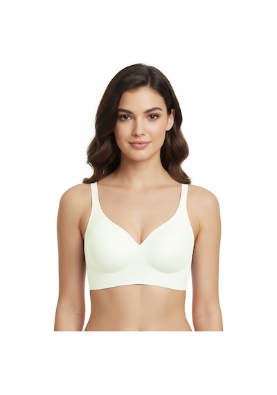 Cottonhill Seamless Bra - Slight Krem Lazer Kesim Dikişsiz Dilim Detaylı Balensiz Kadın Sütyen Krem