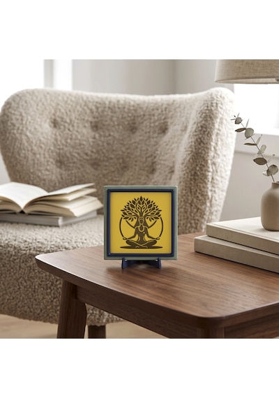 Hayat Ağacı Ve Meditasyon Figürü Butik Dekoratif Aksesuar, Huzurlu Ve Şık Bir Köşe Oluşturun 10x10cm