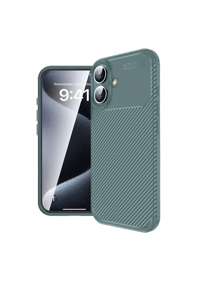 Mey İthalat Apple Uyumlu iPhone 16 Kılıf Auto Focus Karbon Kapak - Koyu Yeşil