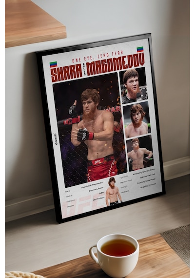 Shara Magomedov Ufc Siyah Ahşap Çerçeveli Poster, Dekoratif Dövüş Duvar Tablosu