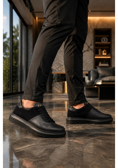 Mevese Tsoob Bağcıklı Cilt Süet Erkek Günlük Rahat Taban Sneaker Ayakkabı - Siyah