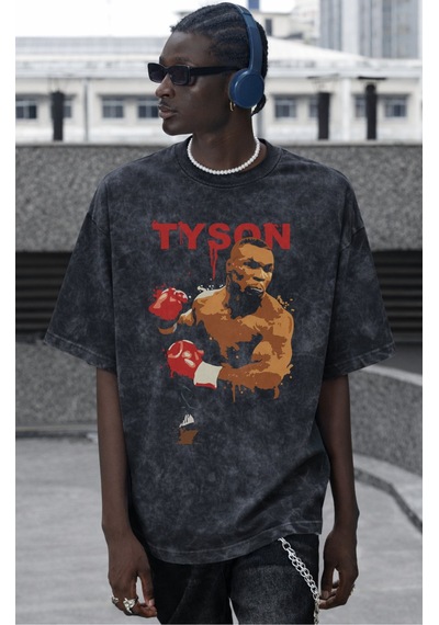 Mike Tyson Sporcu Boksör Dövüşçü Baskılı Unisex Oversize Vintage Siyah
