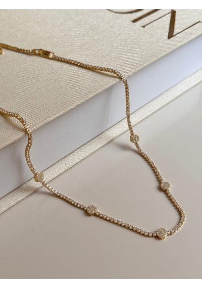 Zirkon Taşlı Oval Gold Kolye Çelik Kadın Altın
