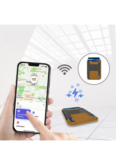 Micflip P065 İos Uyumlu Kablosuz Ve Pin Şarj Özellik Findmy Destekli Magnetik Standlı Kartlık Kahve Kahverengi