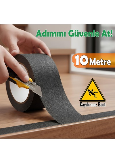 Merdiven Zemin Kaydırmaz Bant Yapışkanlı 5 Cm X 10 Metre Kaymaz Band Siyah