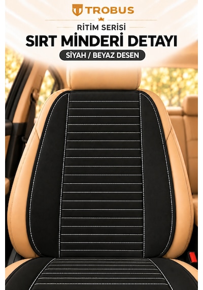 Trobus Ritim Opel Astra 2011-2015 Baby Face Ön İkili Koltuk Minderi Siyah Beyaz Desen