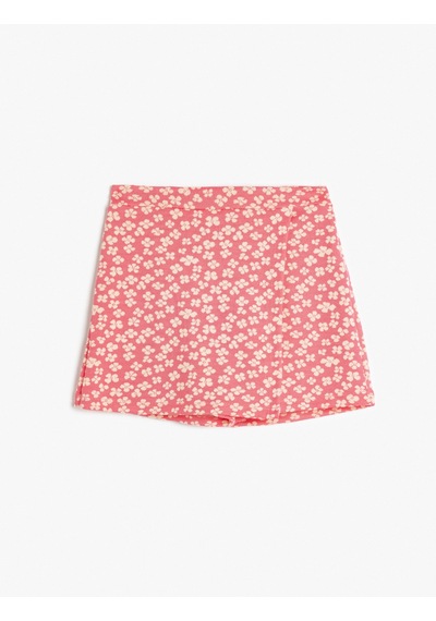 Koton Çiçekli Mini Şort Etek Kruvaze Detaylı Beli Lastikli Pembe Desenli 5skg40113ak Pembe