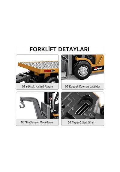 Uzaktan Kumandalı Şarjlı Mini Forklift 1:64 Ölçek Römorklu Oyuncak İş Makinesi Çok Renkli