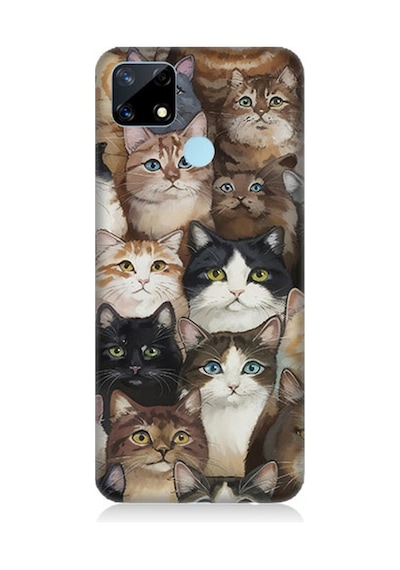 Realme C17 Uyumlu Kedi Kalabalığında Kaos Desenli Silikon Kılıf Çok Renkli