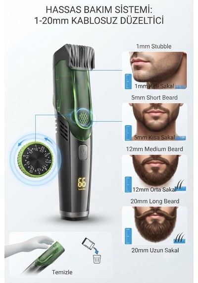 Precious Vakumlu Sakal Düzeltici Şarjlı Saç Sakal Makinesi 1-20 Mm Ayarlı 1 - 2 Saat