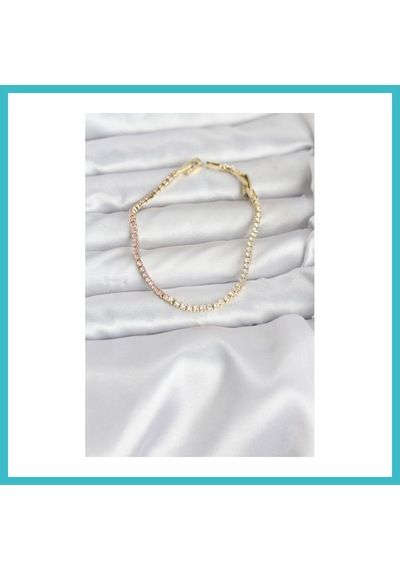 Bezos Pembe Ve Beyaz Zirkon Taşlı Gold Renk Su Yolu Kadın Bileklik Dfnbez