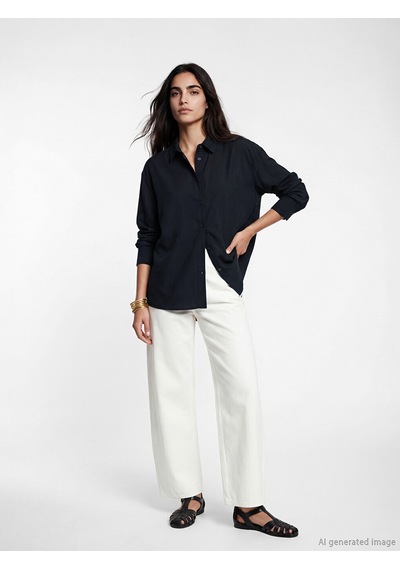 Lcw Vision Siyah Oversize Kadın Gömlek