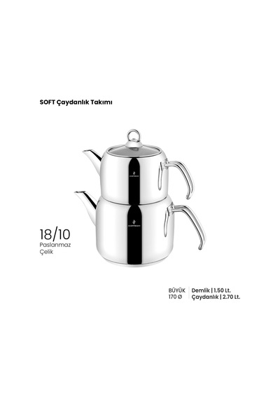Sofram Soft 17 Cm Büyük Boy Çaydanlık Takımı Gümüş