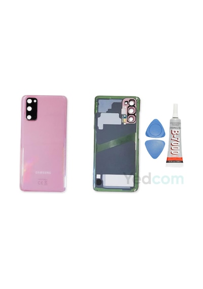 Samsung S20fe Pembe Uyumlu Kamera Camlı Arka Cam Batarya Pil Kapağı Telefon Arka Kapak