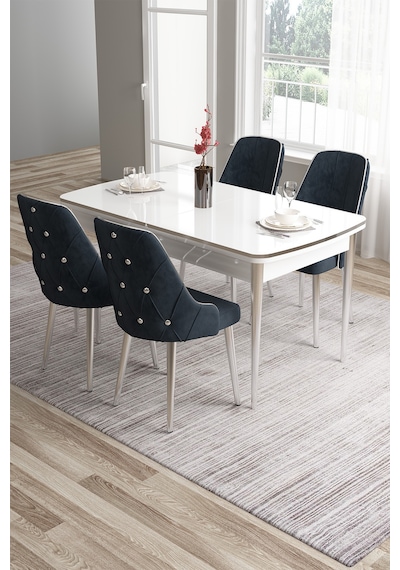 Canisa Tia Serisi 80x132 Açılabilir Mdf Mutfak Masası Takımı Beyaz Masa Krom Detay 4 Antrasit Sandalye Masa Beyaz Sandalye Antrasit Canisa Tia Serisi 80x132 Açılabilir Mdf Mutfak Masası Takımı Beyaz Masa Krom Detay 4 Antrasit Sandalye Masa Beyaz Sandalye Antrasit