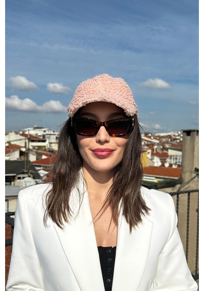 Mollycrush Kadın Teddy Dokulu Kışlık Kadın Vizör Şapka Yumuşak Kuzu Kürk Görünümlü Model Pembe