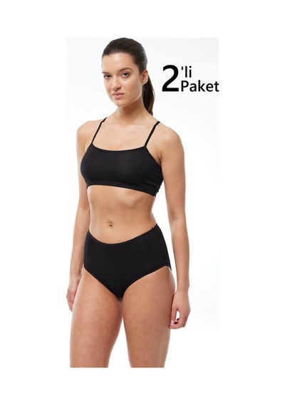 Malabadi 1030 2'li Paket Kadın Modal Yüksek Bel Battal Slip & Külot Siyah