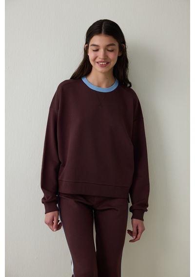 Penti Kahverengi Çiçek Desenli Yakalı Oversize Sweatshirt - Inspired by Flora