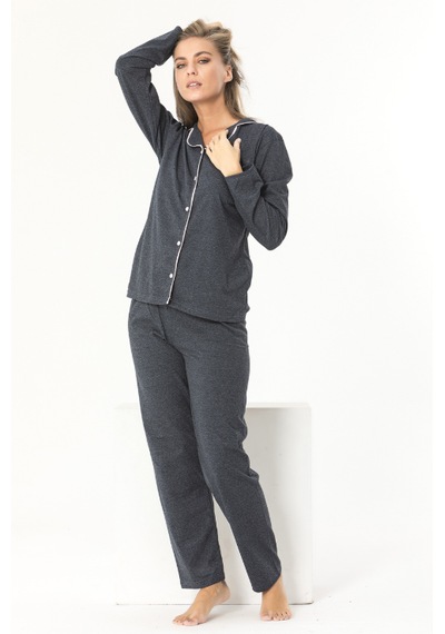 Sude Homewear Gömlek Uzun Kol Antrasit Pijama Takımı Antrasit