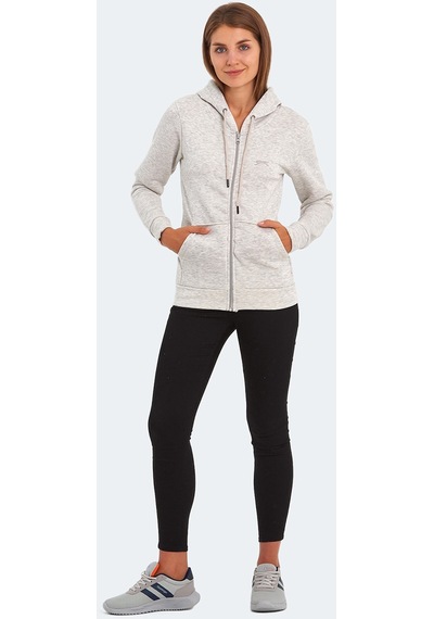 Slazenger KATYA Kadın Fermuarlı Kapüşonlu Cepli Gri Sweatshirt