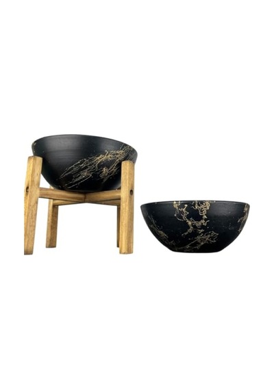 Siyah Gold Mermer Efektli Toprak Saksı İkili Set - 20 Cm Çap