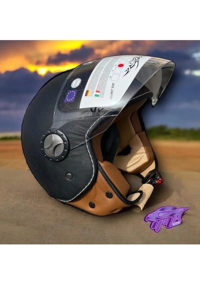 701 Deri Kaplı Yarı Camlı Elektrikli Bisiklet Motosiklet Scooter Kaskı 2xl Beden Siyah