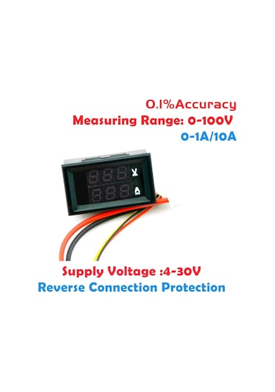 Pazly--100v 10a Dc Dijital Voltmetre Ampermetre Mavi + Kırmızı Led Amp Volt Metre Ölçer 1