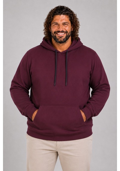Moc Grande Mocgrande Büyük Beden Erkek Basic Sweat Kapüşonlu 11700 Murdum Mürdüm