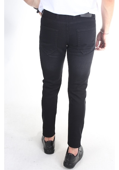 Erkek Füme Düz Slim-fit Likralı Dar Paça Kot Pantolon Füme