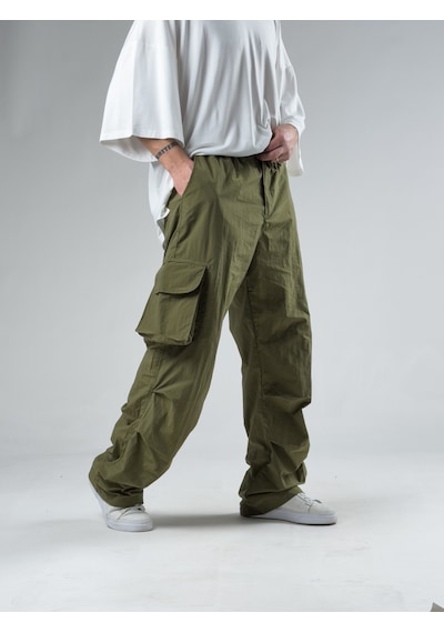 Cocopelli Tasarım Kargo Cepli Paraşüt Kumaş Yeşil Baggy Pantolon Coc3081